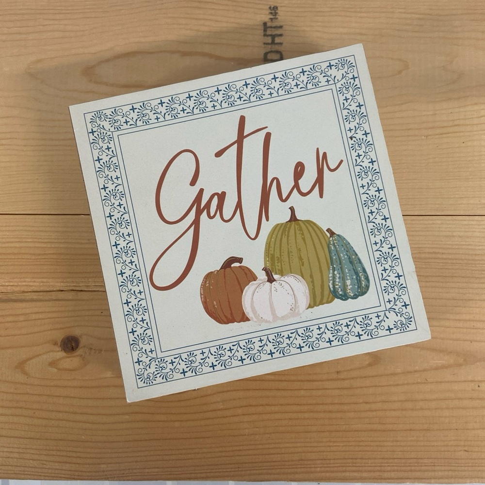 Wood Box Sign Fall Pumpkins Tabletop Decor